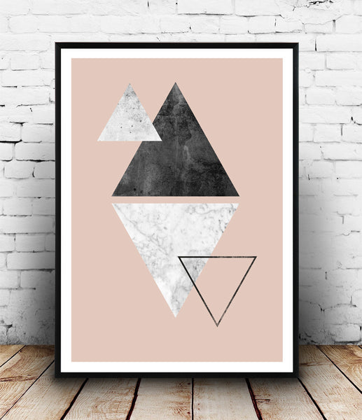 Marble wall art, pink abstract print, triangles poster, geometric decor - Wallzilladesign