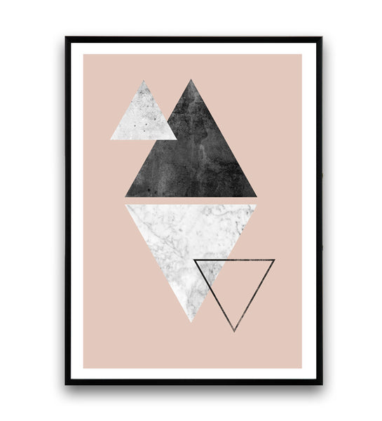 Marble wall art, pink abstract print, triangles poster, geometric decor - Wallzilladesign