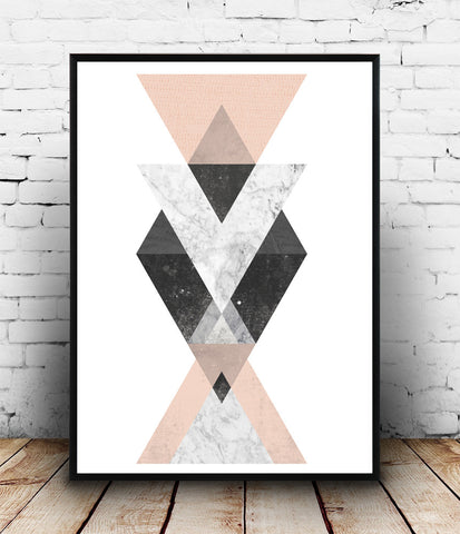 Pink and marble print, geometric abstract art, Scandinavian poster - Wallzilladesign