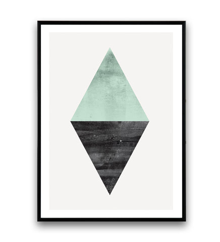 Geometric turquoise and black triangle shape print - Wallzilladesign