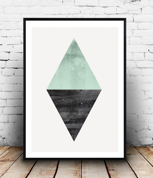 Geometric turquoise and black triangle shape print - Wallzilladesign
