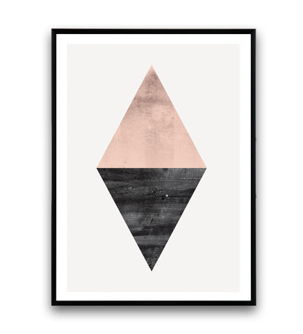 Geometric pink and black triangle abstract print - Wallzilladesign