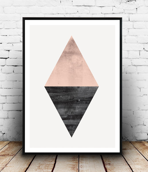 Geometric pink and black triangle abstract print - Wallzilladesign