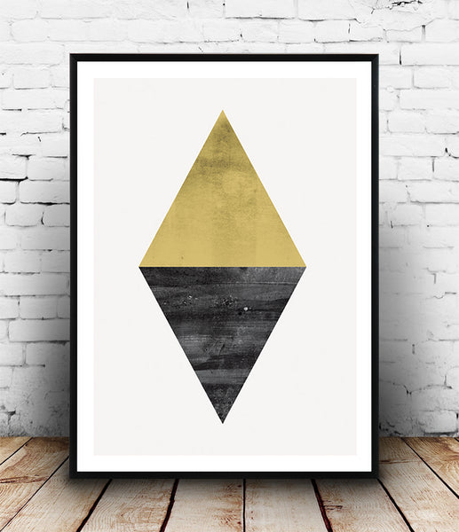 Abstract triangle shape in yellow and black - Wallzilladesign