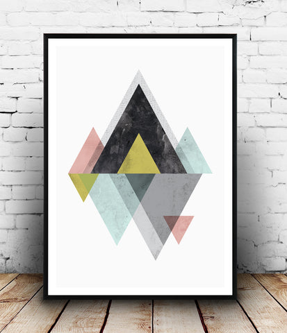 Mountain geometric watercolor print - Wallzilladesign