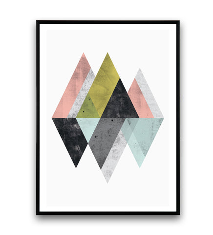 Mountains geometric abstract print in pastel colors - Wallzilladesign