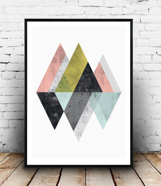 Mountains geometric abstract print in pastel colors - Wallzilladesign