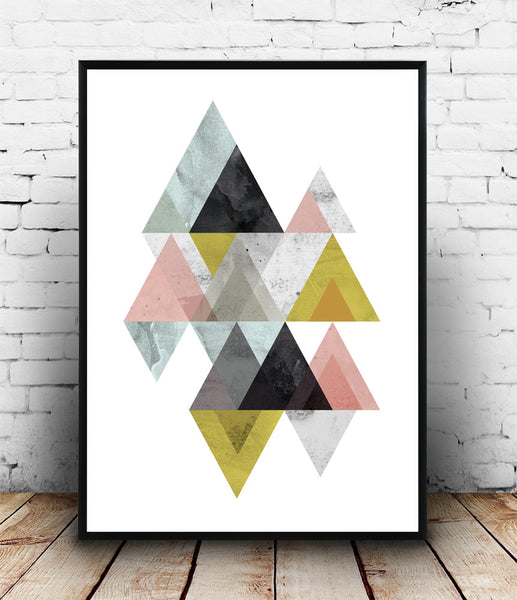 Geometric mountains print, abstract design poster, watercolor print - Wallzilladesign