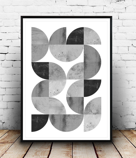 Black and white print, geometric abstract art, minimalist wall print, monochrome print - Wallzilladesign