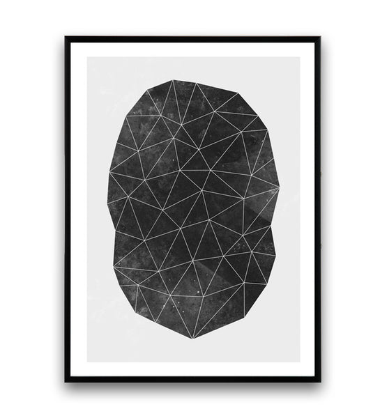 Polygon abstract geometric print, black and white wall art - Wallzilladesign