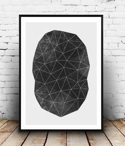 Polygon abstract geometric print, black and white wall art - Wallzilladesign