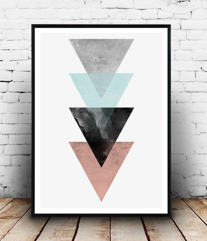 Colorful abstract art, geometric poster, triangle modern art print - Wallzilladesign