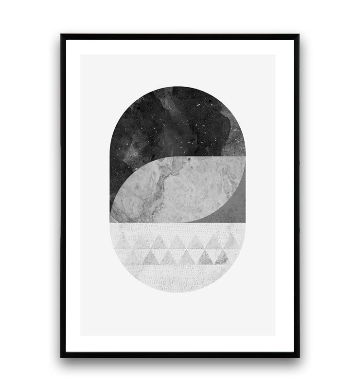 Minimalist black and white geometric print with marble texture - Wallzilladesign