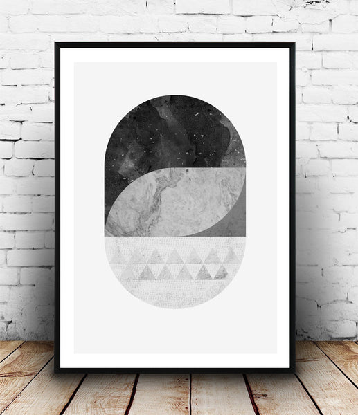 Minimalist black and white geometric print with marble texture - Wallzilladesign