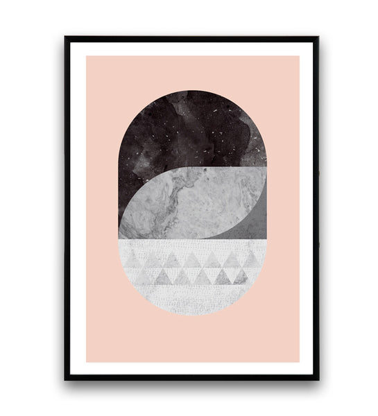 Geometric abstract print with marble texture and pink background - Wallzilladesign