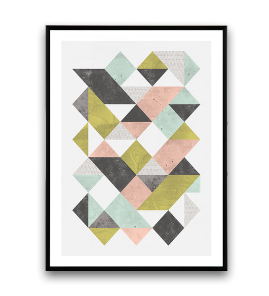 Geometric art print with pastel triangles  pattern - Wallzilladesign