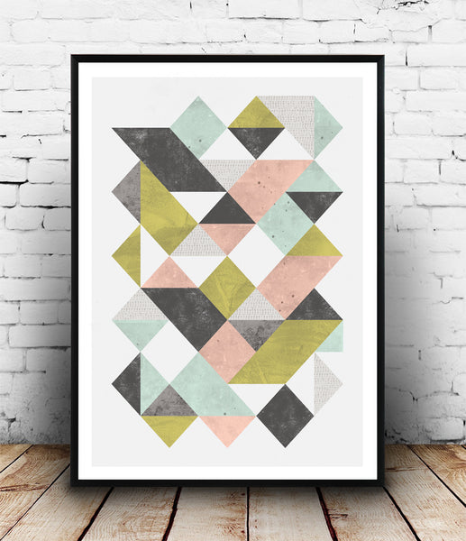Geometric art print with pastel triangles  pattern - Wallzilladesign