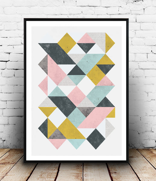 Pastel colored triangles abstract print - Wallzilladesign