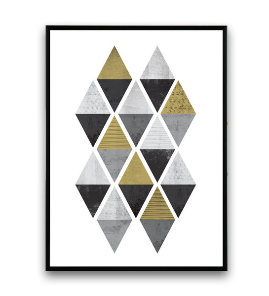 Black and white abstract print with gold accents - Wallzilladesign