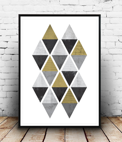 Black and white abstract print with gold accents - Wallzilladesign