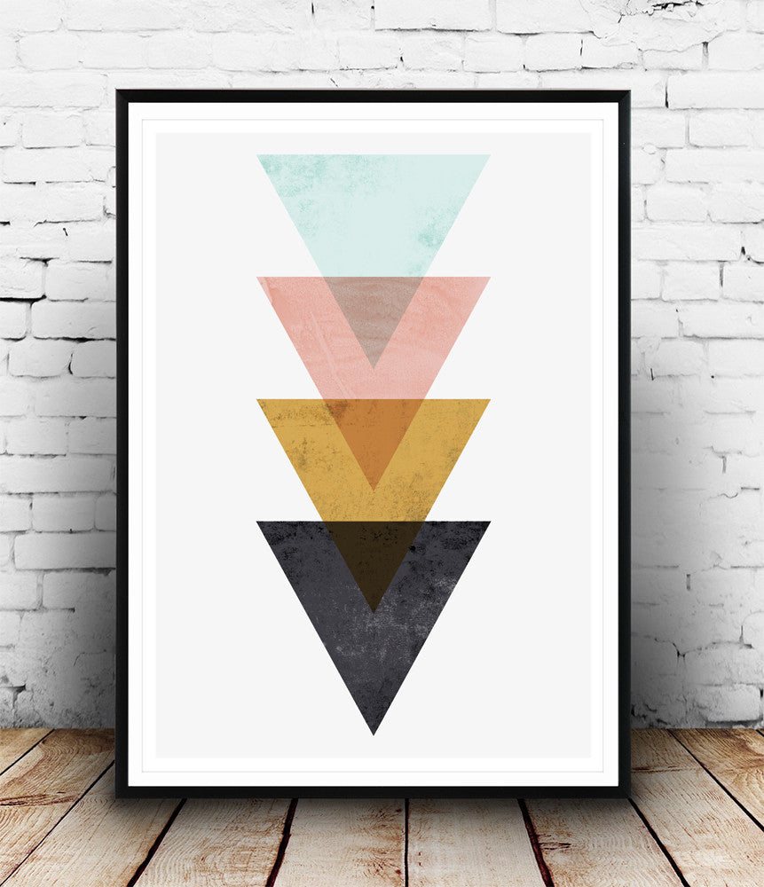Triangle print, geometric design poster, home decor art, watercolor - Wallzilladesign