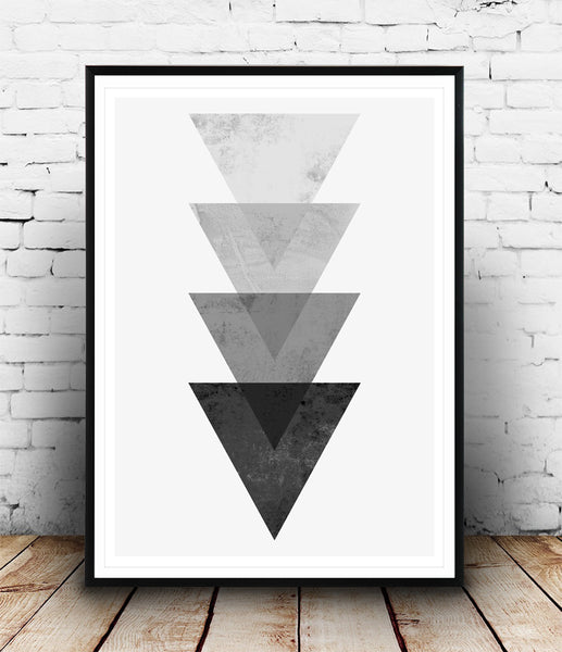 Geometric abstract triangle composition in black and white - Wallzilladesign