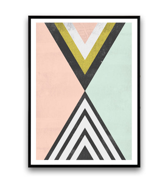 Geometric poster, abstract triangle print, watercolor art - Wallzilladesign