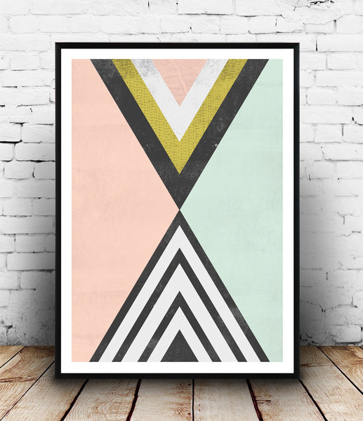 Geometric poster, abstract triangle print, watercolor art - Wallzilladesign