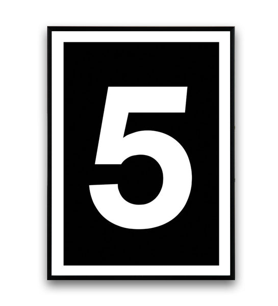 Number five minimalist black and white poster - Wallzilladesign