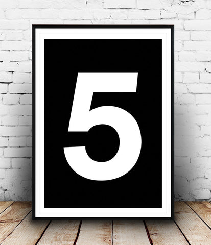 Number five minimalist black and white poster - Wallzilladesign
