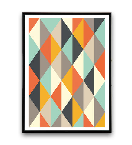 Harlequin pattern with orange beige and turquoise colors - Wallzilladesign