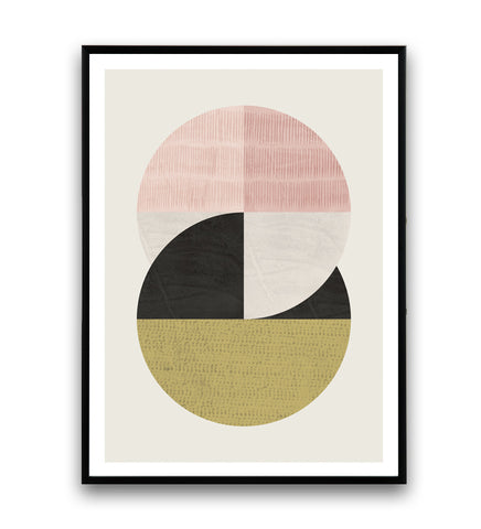 Circles print with muted pastel colors and ink pattern - Wallzilladesign