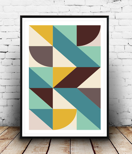 Geometric shapes poster with cool and yellow tones - Wallzilladesign