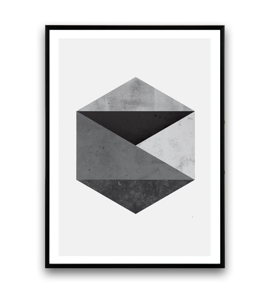 Monochrome abstract hexagon print - Wallzilladesign