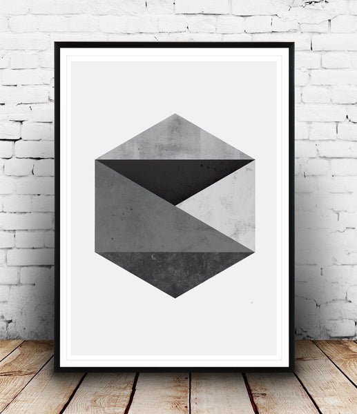 Monochrome abstract hexagon print - Wallzilladesign