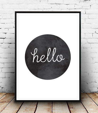 Quote print, black and white art, Hello print, typography poster - Wallzilladesign