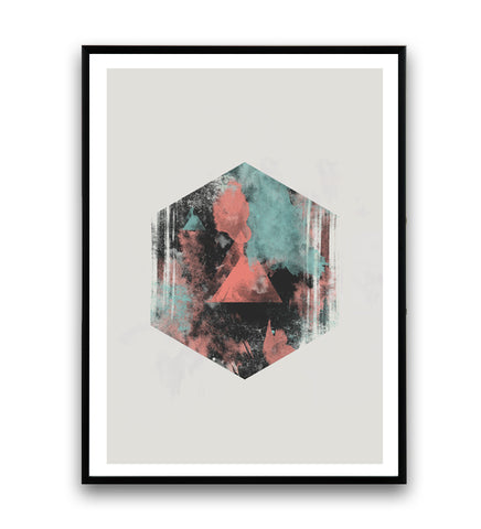 Hexagon abstract with watercolor brush strokes - Wallzilladesign