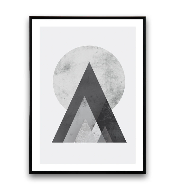 Sun and mountains in black and white print - Wallzilladesign