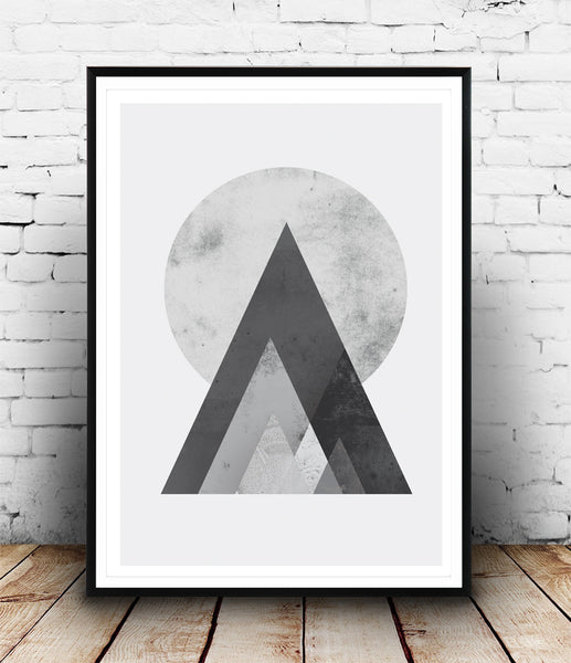 Sun and mountains in black and white print - Wallzilladesign