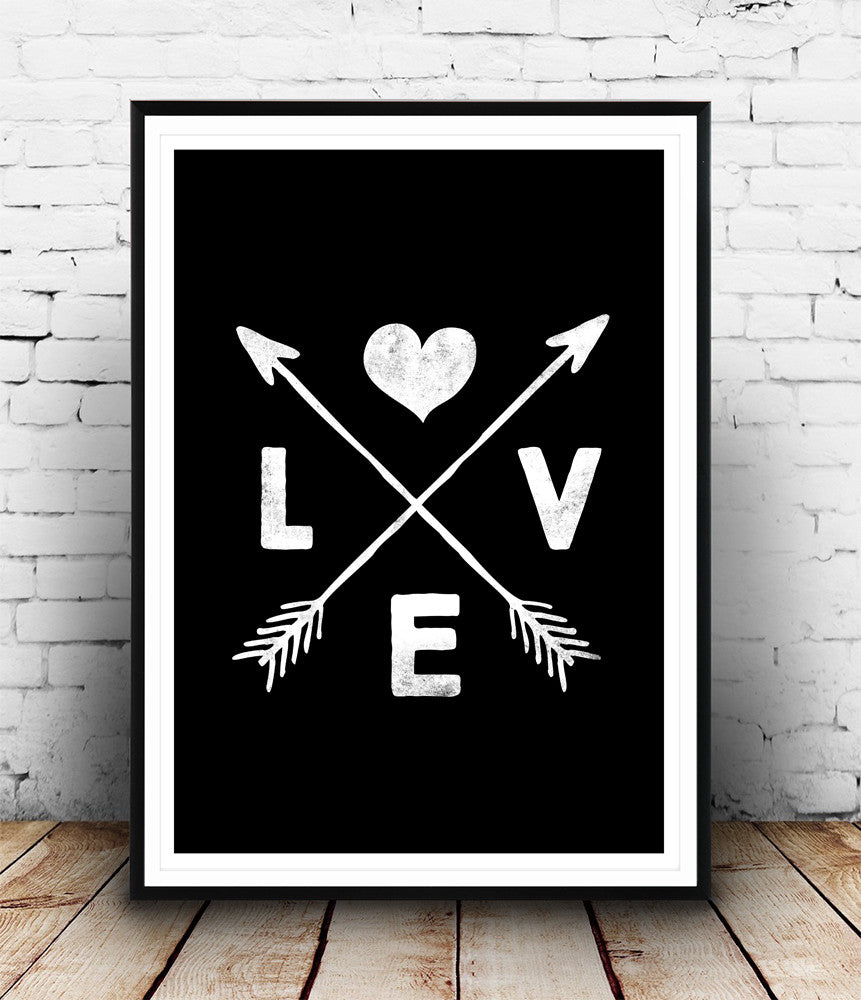 Love art print, typography poster, arrows print, black and white wall art - Wallzilladesign