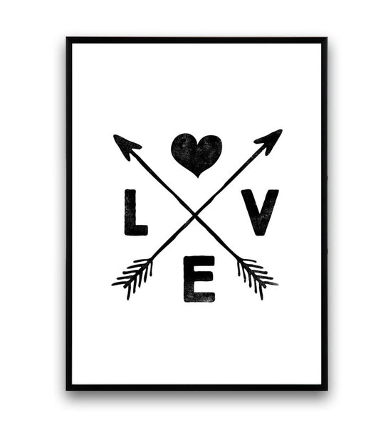 Boho chic decor, love art print, arrows print, black and white wall art - Wallzilladesign