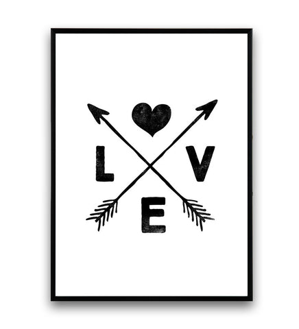 Boho chic decor, love art print, arrows print, black and white wall art - Wallzilladesign