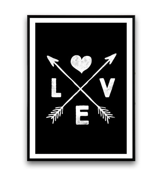 Love art print, typography poster, arrows print, black and white wall art - Wallzilladesign