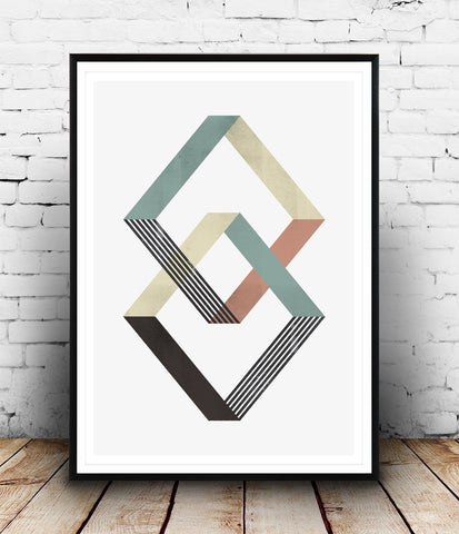 Intersecting geometric objects with muted colors poster - Wallzilladesign
