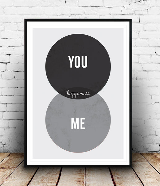Positive quote prin, black and white art, you and me poster, nordic design - Wallzilladesign