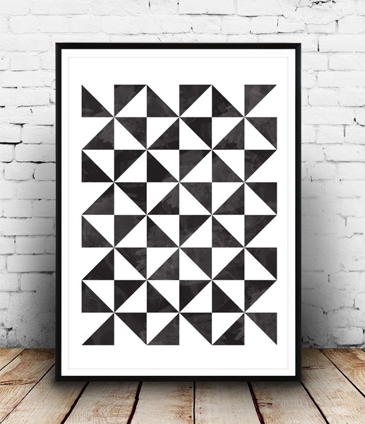 Black and white minimalistic triangles print - Wallzilladesign