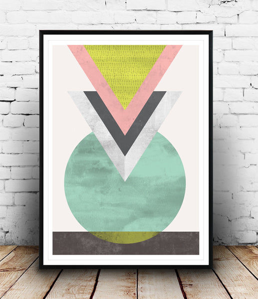 Geometric print, abstract triangle print, watercolor art - Wallzilladesign
