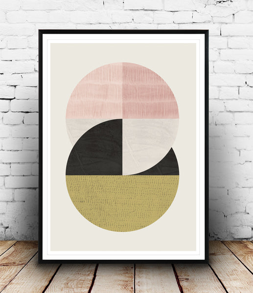 Circles print with muted pastel colors and ink pattern - Wallzilladesign