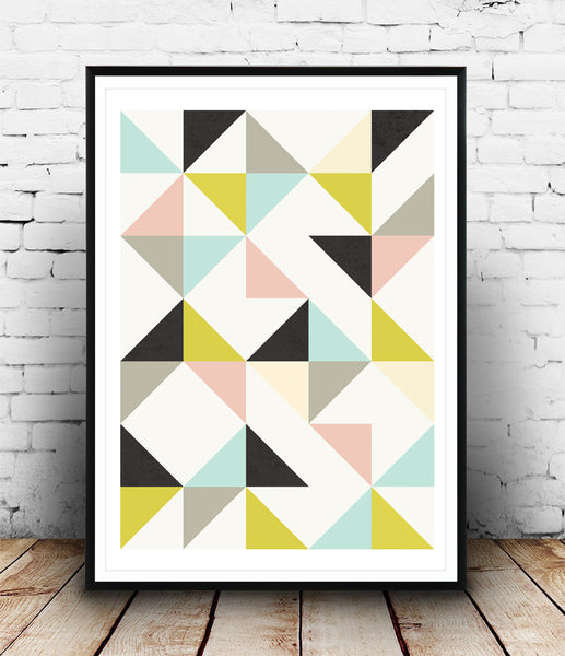 Scandinavian triangle pattern in pastel colors print - Wallzilladesign