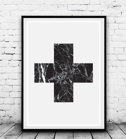 Black swiss cross with marble texture - Wallzilladesign